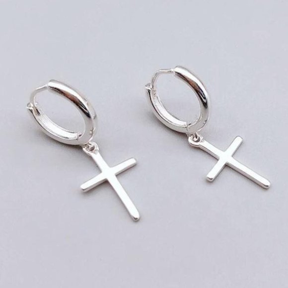 925 Sterling Silver Cross Dangle Earrings For Women & Men 2022 New BTS - Picture 5 of 7